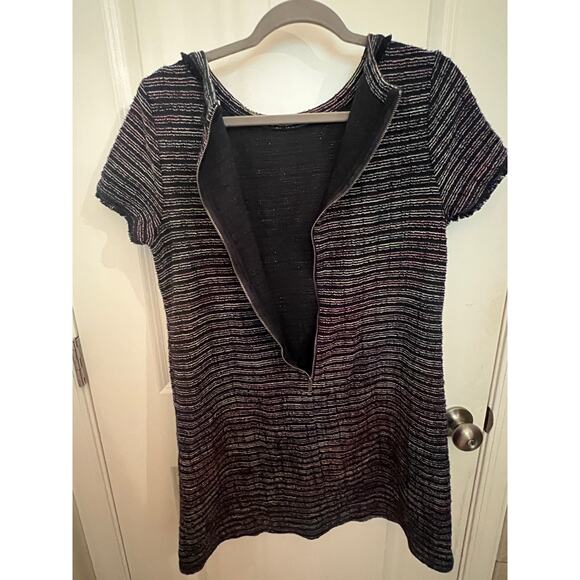 Loft Women's Tweed Button Trim Mini Sheath Dress 10 Navy Blue Classic Elegance - Picture 6 of 8